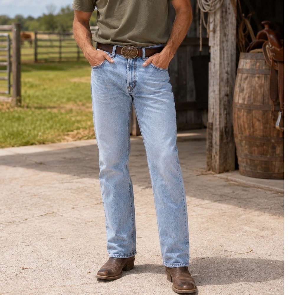 Wrangler Jeans Mens 35x31 Light Wash Denim High Rise Straight Leg Vintage USA‎